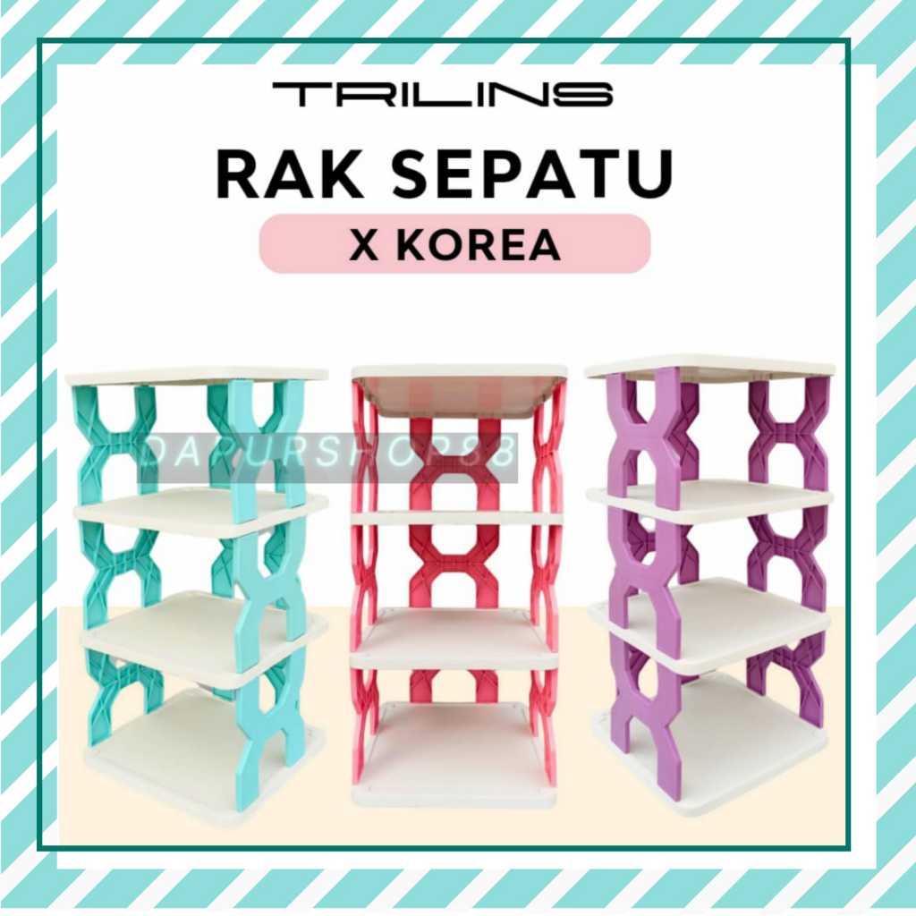 RAK SEPATU X KOREA TRILINS SUSUN 4 / RAK SEPATU 4 SUSUN X KOREA PLASTIK / TEMPAT PENYIMPANAN SANDAL 