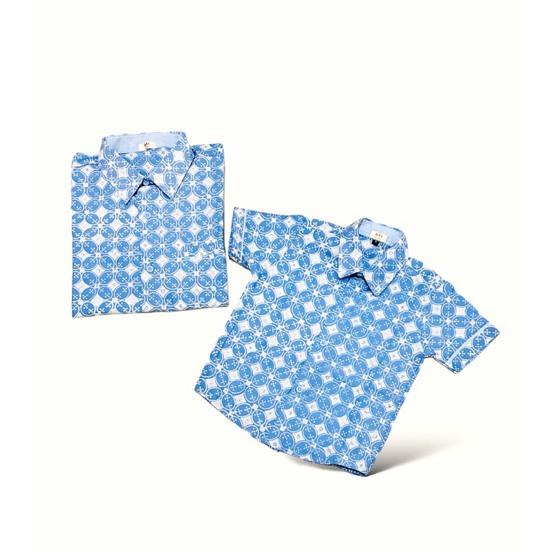 kemeja batik biru muda couple ayah anak