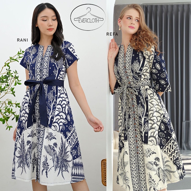 Evercloth RANI / Refa Long Dress Wanita Batik Couple Modern Dress Batik Modern