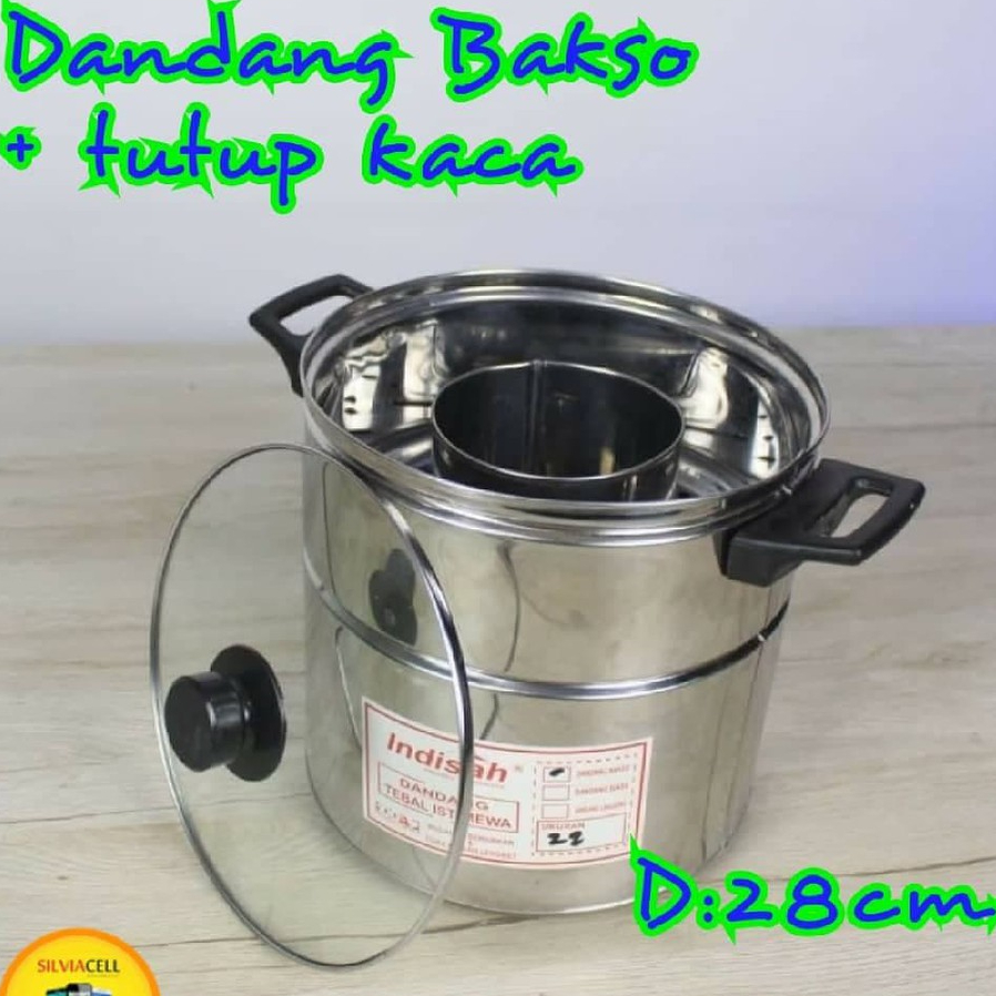 Dandang Bakso 28cm Panci Dandang Stainless Steel Plus Tutup Kaca