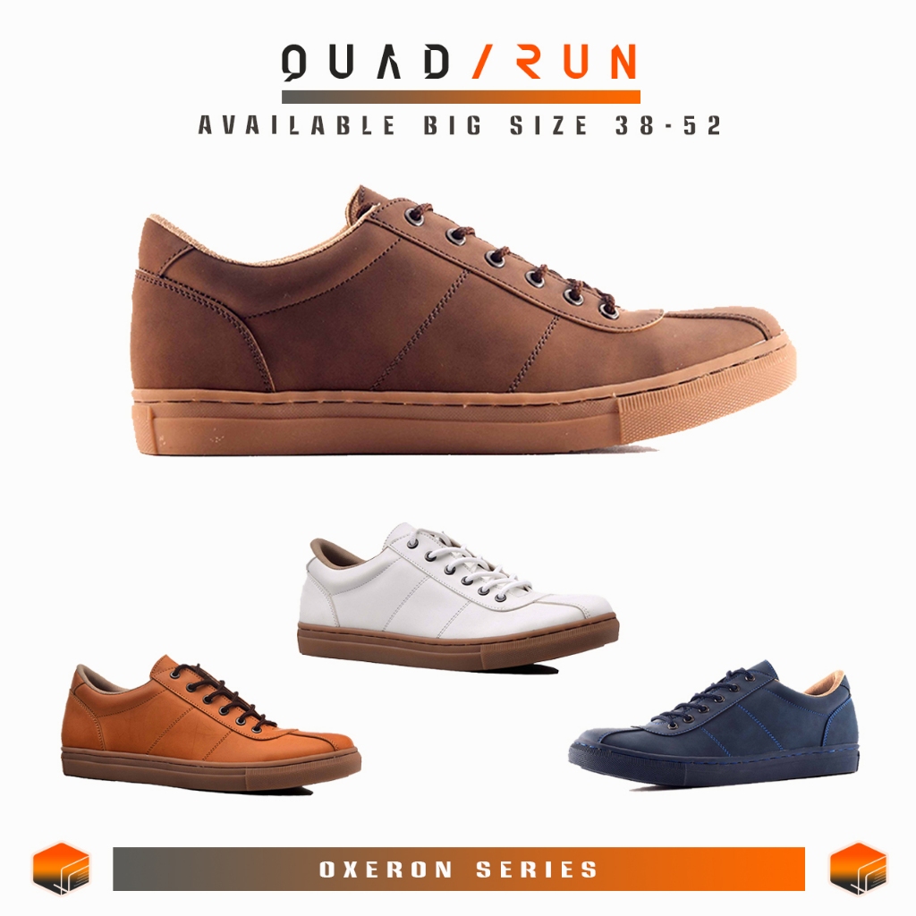 QUADRUN Oxeron | Sepatu Sneakers Pria Kasual Jumbo Ukuran 45 46 47 48 Hitam Cokelat Putih