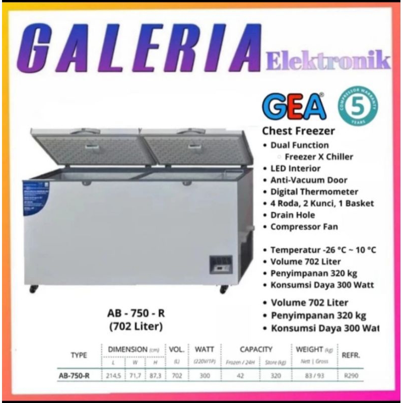 CHEST FREEZER GEA AB750R / AB 750 R FREEZER BOX 2 PINTU GEA 702 LITER