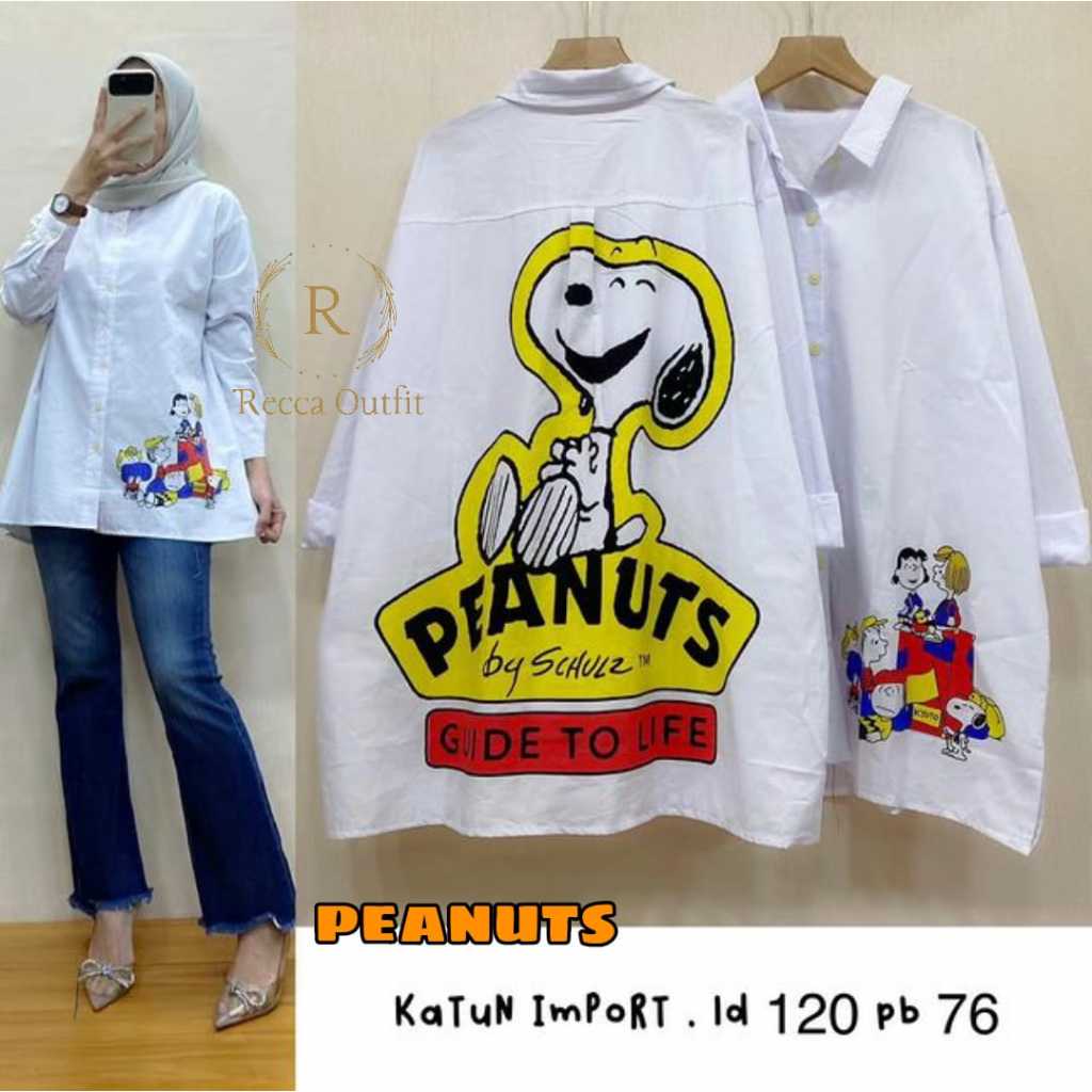 Baju Atasan Blouse Kemeja Wanita Jumbo Ld 120 XXXL Peanuts Bahan Premium Katun Import Recca