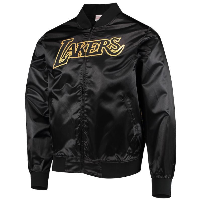 Jaket Lakers Mitchell and Ness Satin Full Zip Black