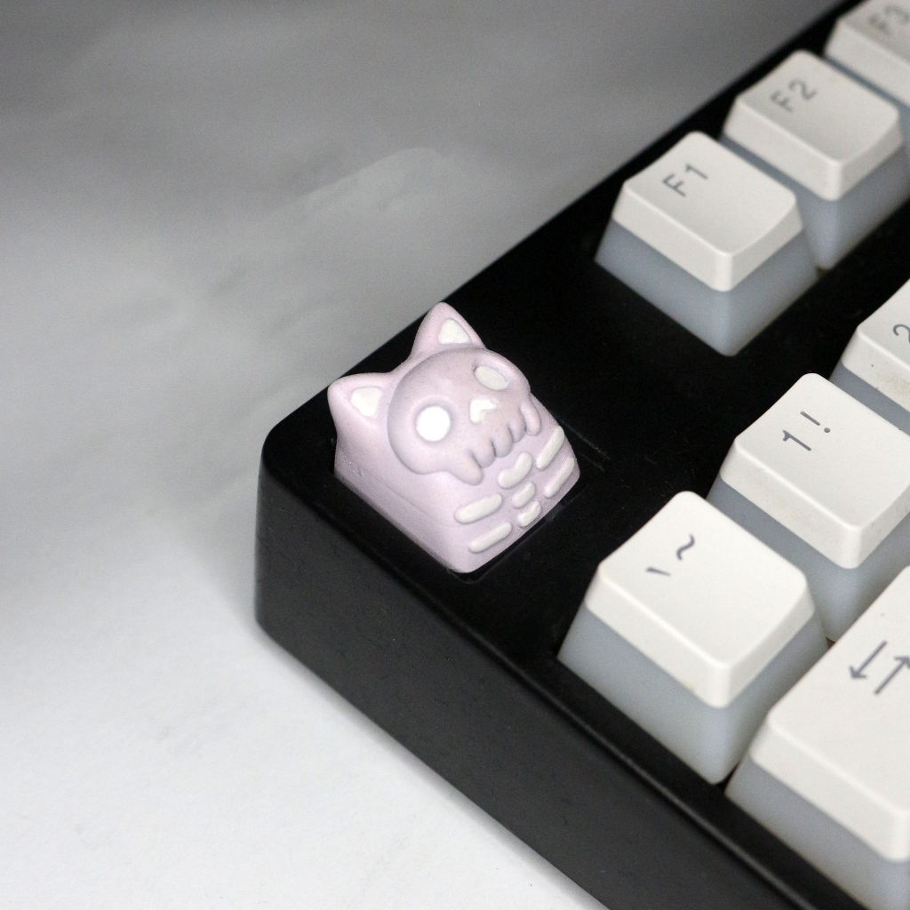 Spooky Cat Pink White Keycaps/Mechanical Keycaps/Resin Keycaps/Artisan