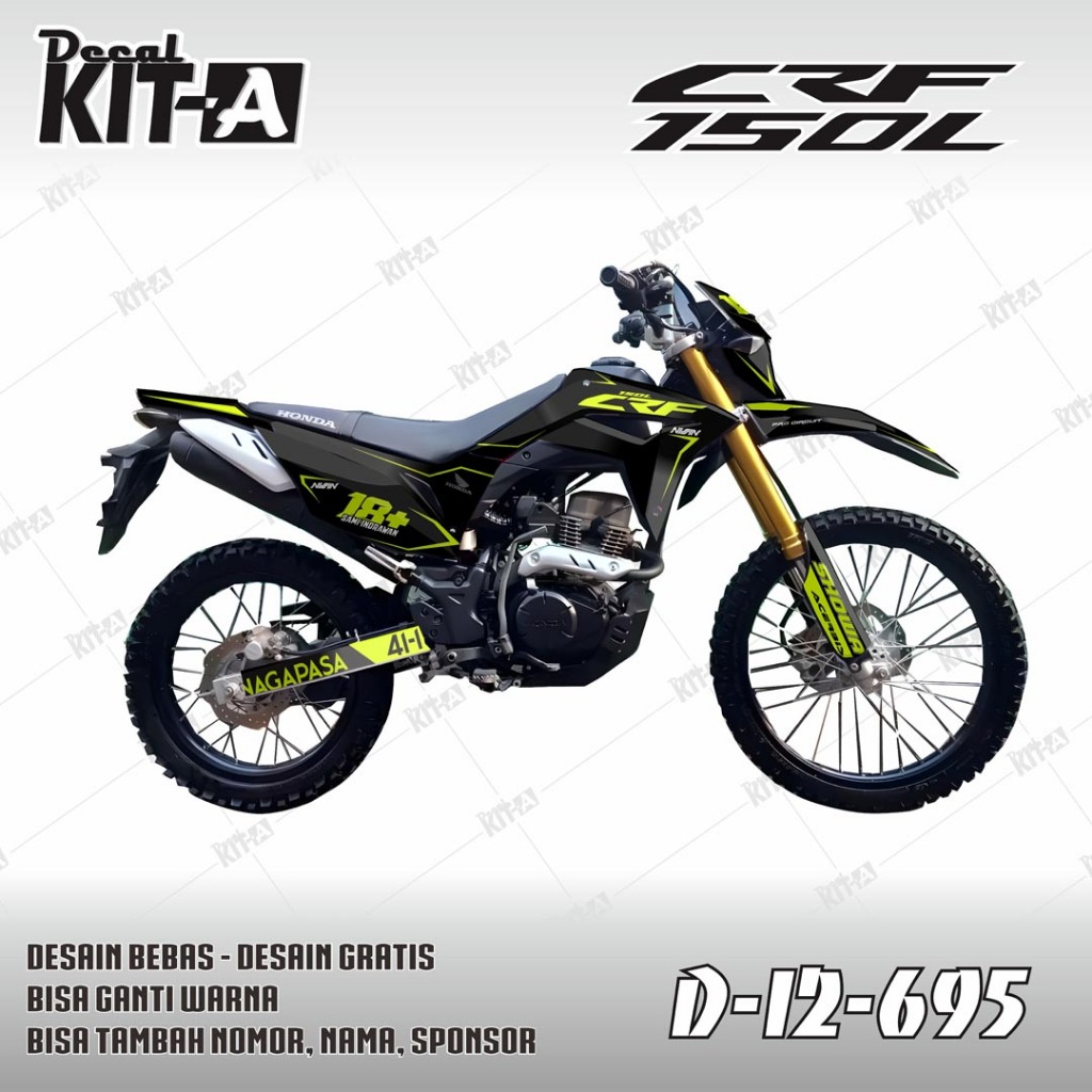 Stiker CRF 150L decal setiker CRF 150L stiker motor MOTIF HITAM HIJAU KALEM D-I2-695