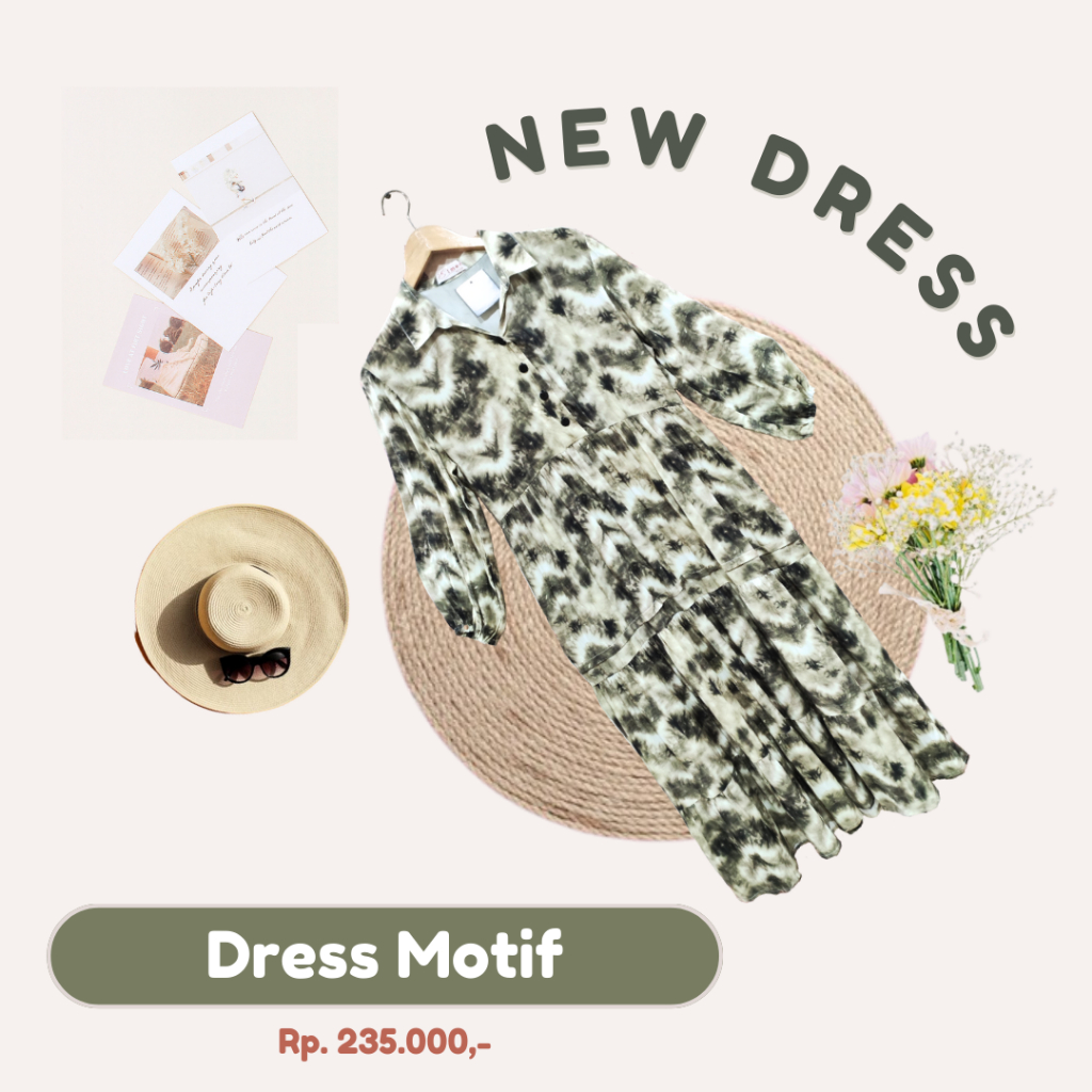 Dress Motif Korea | Dress Lengan Panjang | Dress Panjang Muslimah