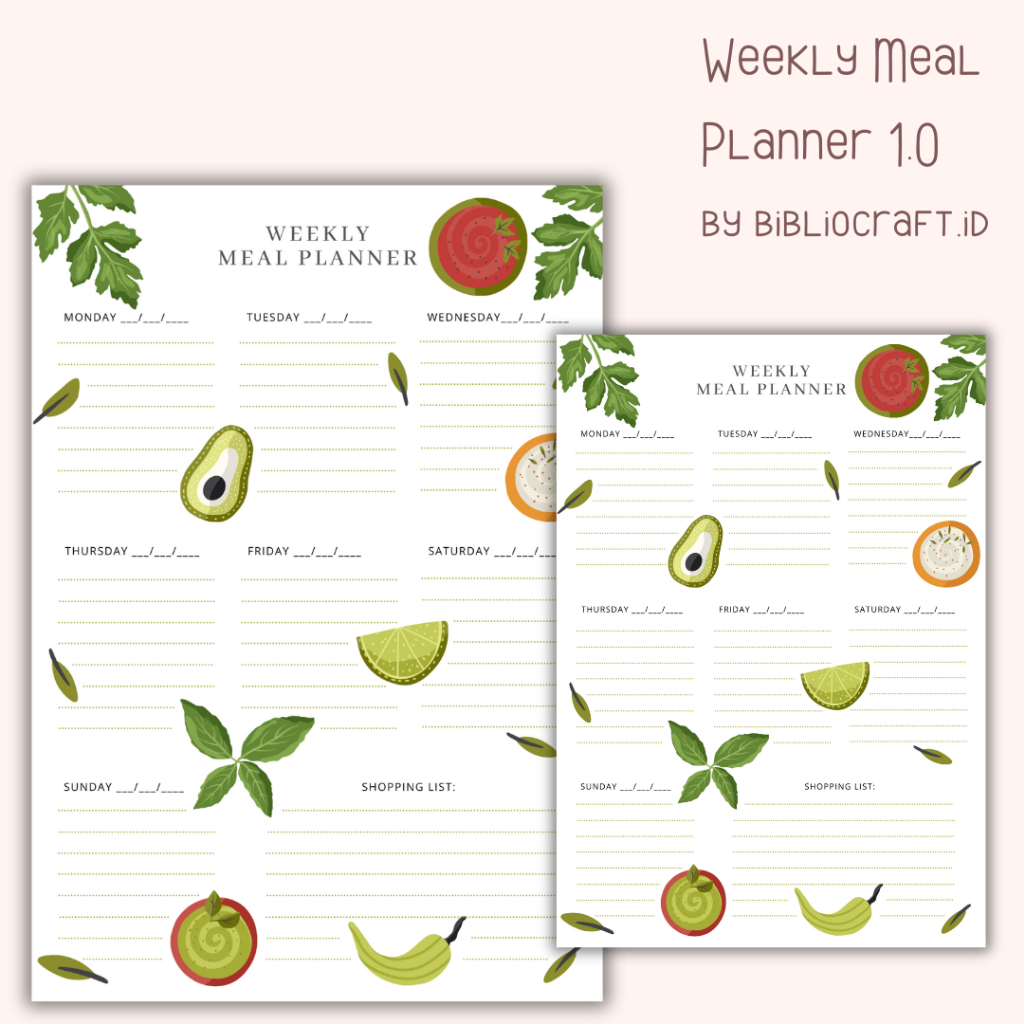 

[WMP 2.0] Weekly Meal Planner Loose Leaf | 20 holes | 20 lubang | 6 holes | 6 lubang