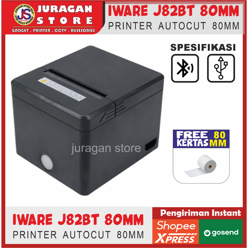 Printer Thermal POS AUTO CUT Iware IW-J82BT / J82BT USB & Bluetooth 80MM Support RJ11