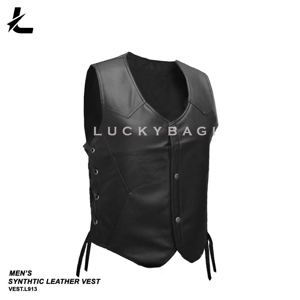 Rompi Kulit Rompi Kulit Sintetis Biker Vest Rompi Pria