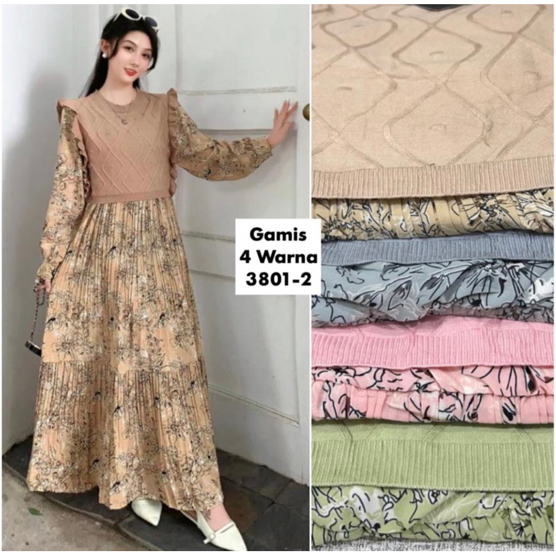DRESS BUNGA IMPORT RAJUT PLISKET CHINA
