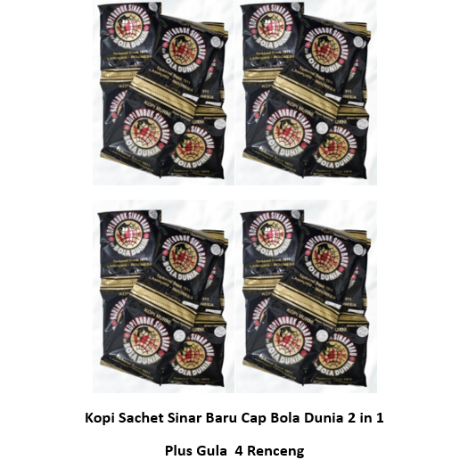 

Kopi Sachet Sinar Baru Cap Bola Dunia 2 in 1 Plus Gula 4 Renceng