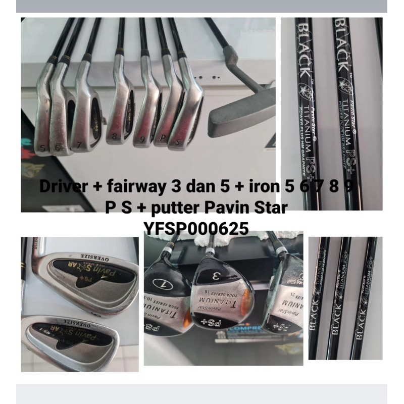 Stik golf set Driver + fairway 3 dan 5 + iron 5 6 7 8 9 P S + putter Pavin Star 11 pcs  bekas