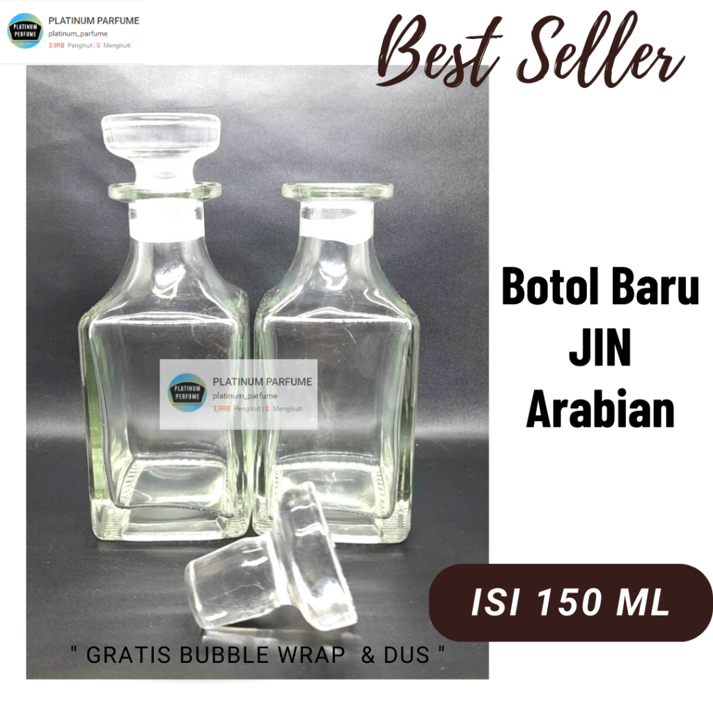 BOTOL JIN POLOS 150 ML. BOTOL KACA KOSONG PARFUM DISPLAY. HARGA PER BOTOL - Botol Kaca Baru