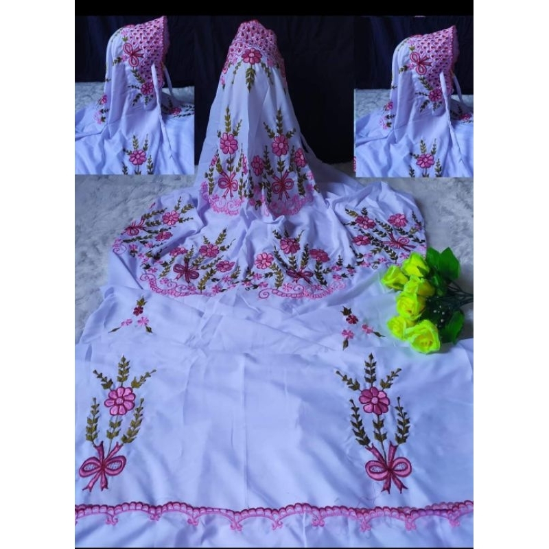 MUKENA TERUSAN KATUN RAYON PREMIUM PUTIH Bordir cantik