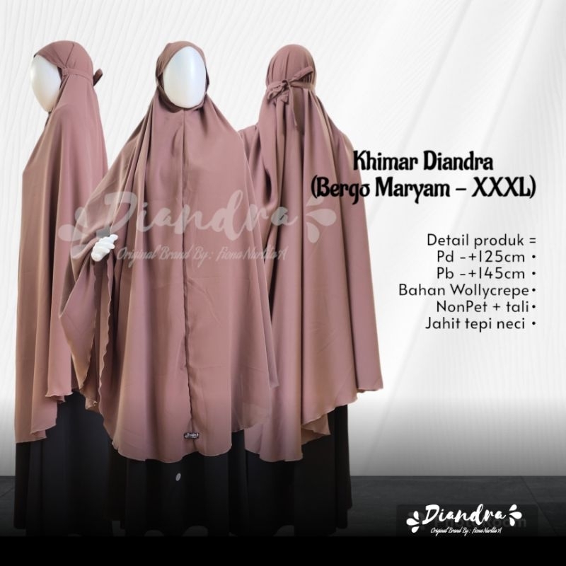 Khimar Wollycrepe Jilbab Wollycrepe XXXL Bergo Maryam Merk Diandra Hijab