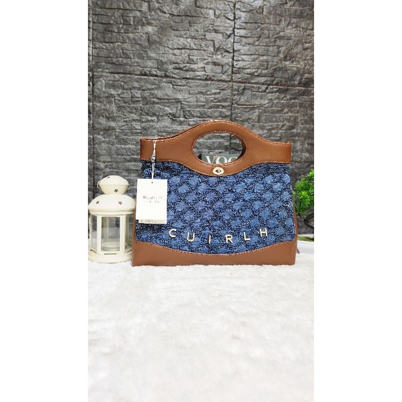 Royal Cuir Tote Bahan Jeans