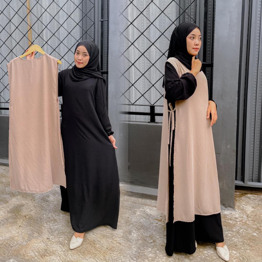 Safira Abaya Hitam Coksu Turkey Gamis Syari Muslimah Bahan Crinckle Coksu Kombinasi Hitam Alaydrus C