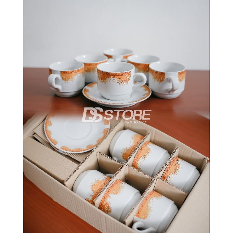 Cangkir set keramik Lilia mahkota/Cangkir kopi/Kopin/gelas keramik/mug set tatakan