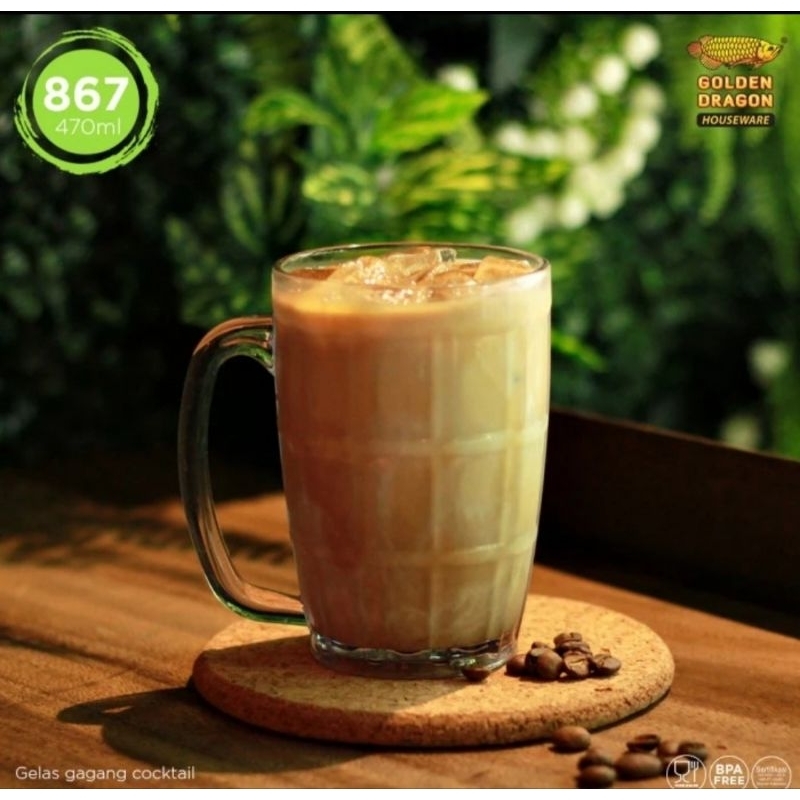 6 Pcs Gelas Plastik 867 Gagang Cocktail 470ml Golden Dragon