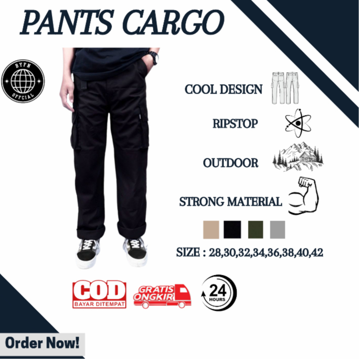 Celana Cargo pants Long Black / Celana Pria Cargo ZERONINE Celana Regular Cargo ZERONINE Celana Carg