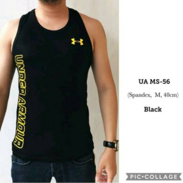 SINGLET UAA LOGO KUNING DISTRO - Kaos singlet olahraga gym fitnes pria logo uaa distro