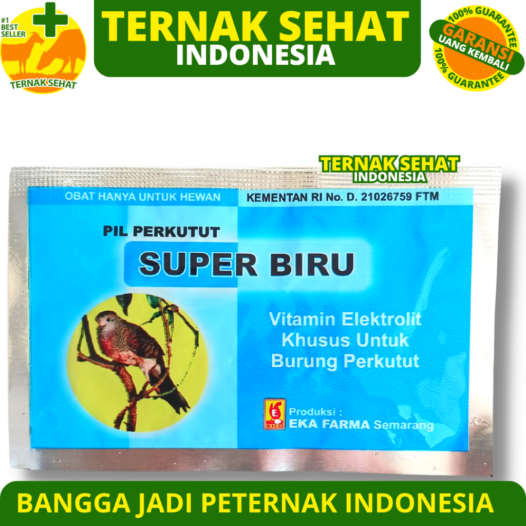 SUPER BIRU PERKUTUT 12 BUTIR (1 Sachet) EKA FARMA - Pil Jamu Burung Perkutut - Pil Perkutut Vitamin 