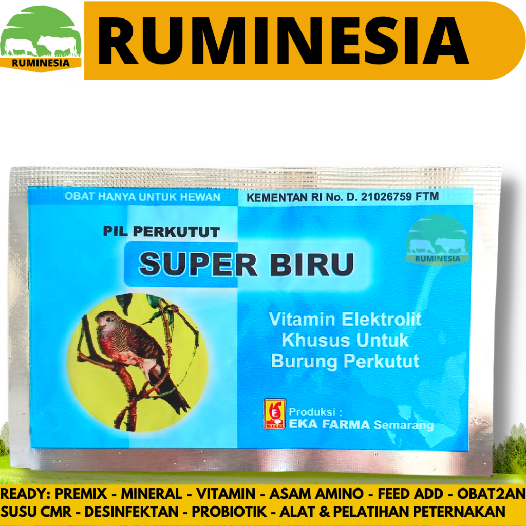 SUPER BIRU PERKUTUT 12 BUTIR (1 Sachet) EKA FARMA - Pil Jamu Burung Perkutut - Pil Perkutut Vitamin 