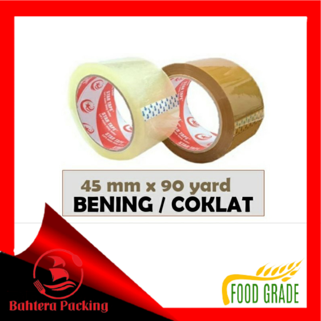 

Lakban Bening Coklat Star Tape Lengket Murah Kualitas Terbaik 90 Yard 45mm
