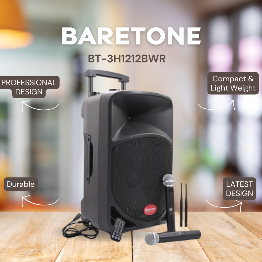 SPEAKER PORTABLE BARETONE BT-3H 1212 BWR / BT-3H1212BWR / BT13H1212BWR 12 INCH GARANSI BARETONE