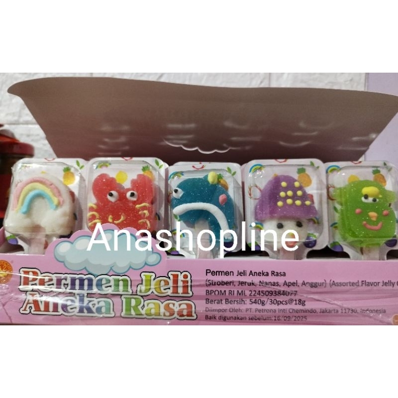 

Permen jelly aneka rasa bentuk Lolipop per 2pc x 18gr / candy / jelly