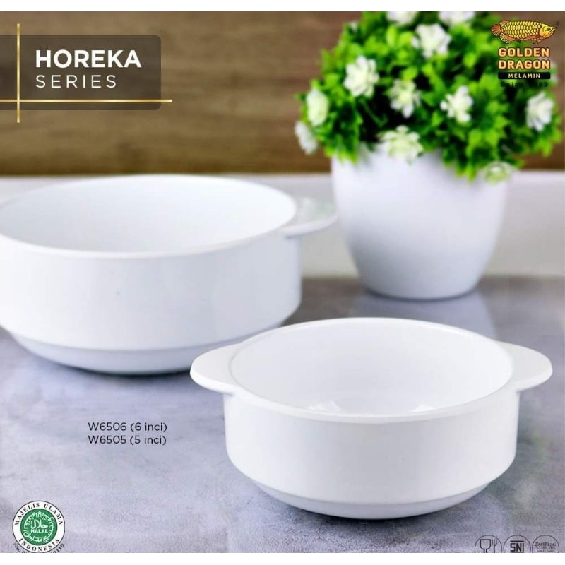 Mangkok Sup Gagang Bulat Horeka Melamin W6505 W6506 Golden Dragon