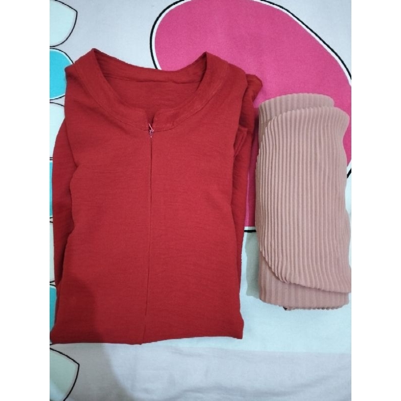 Blouse terracota + pleats square preloved