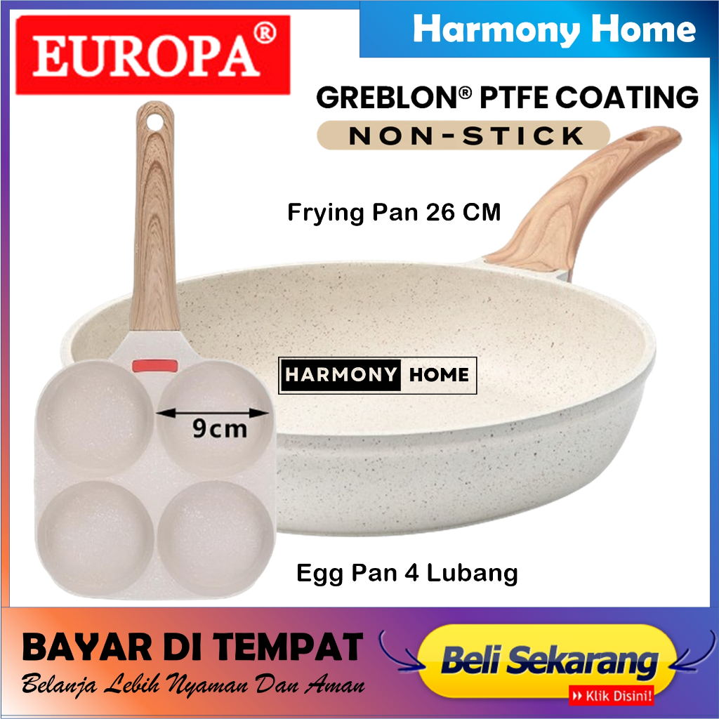 Paket Set Europa cookware Europa Fry Pan 26 Cm Dan Europa Egg Pan 4in1 non stick Panci Set Anti Leng