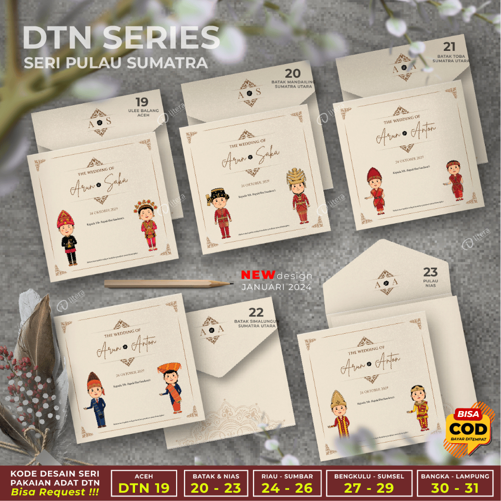 Undangan Nikah Pernikahan tema adat Sumatra Aceh Batak Nias Lampung Bengkulu Bangka Belitung Minang 