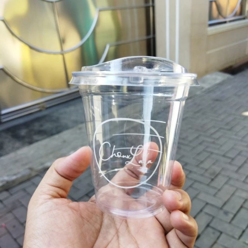 cup plastik 14oz PET sablon 1 warna
