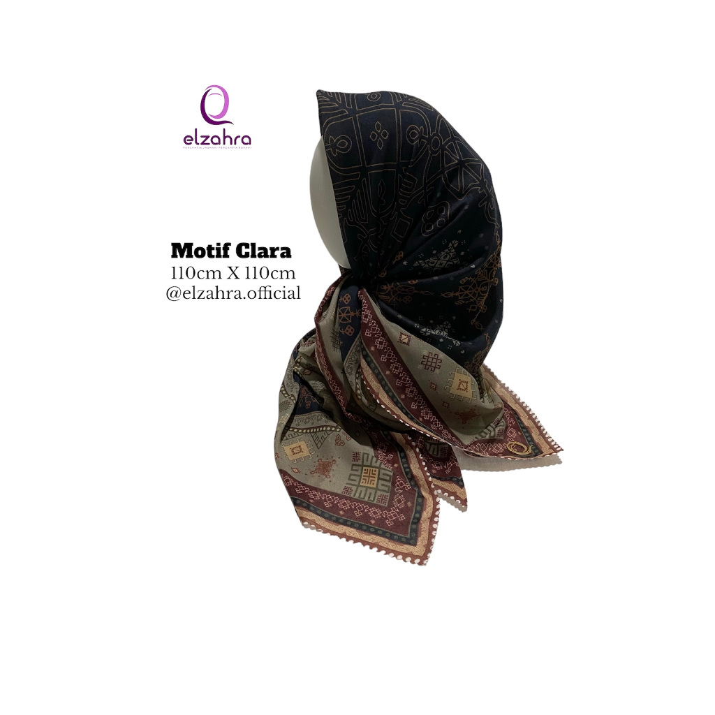 HIJAB KERUDUNG SEGIEMPAT LASERCUT MOTIF VOAL CLARA ELZAHRA BUKAN ELZATTA PREMIUM
