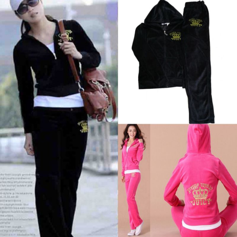 One Set Jacket Hoodie Velvet Juicy Couture Straight Pants Import LD 102