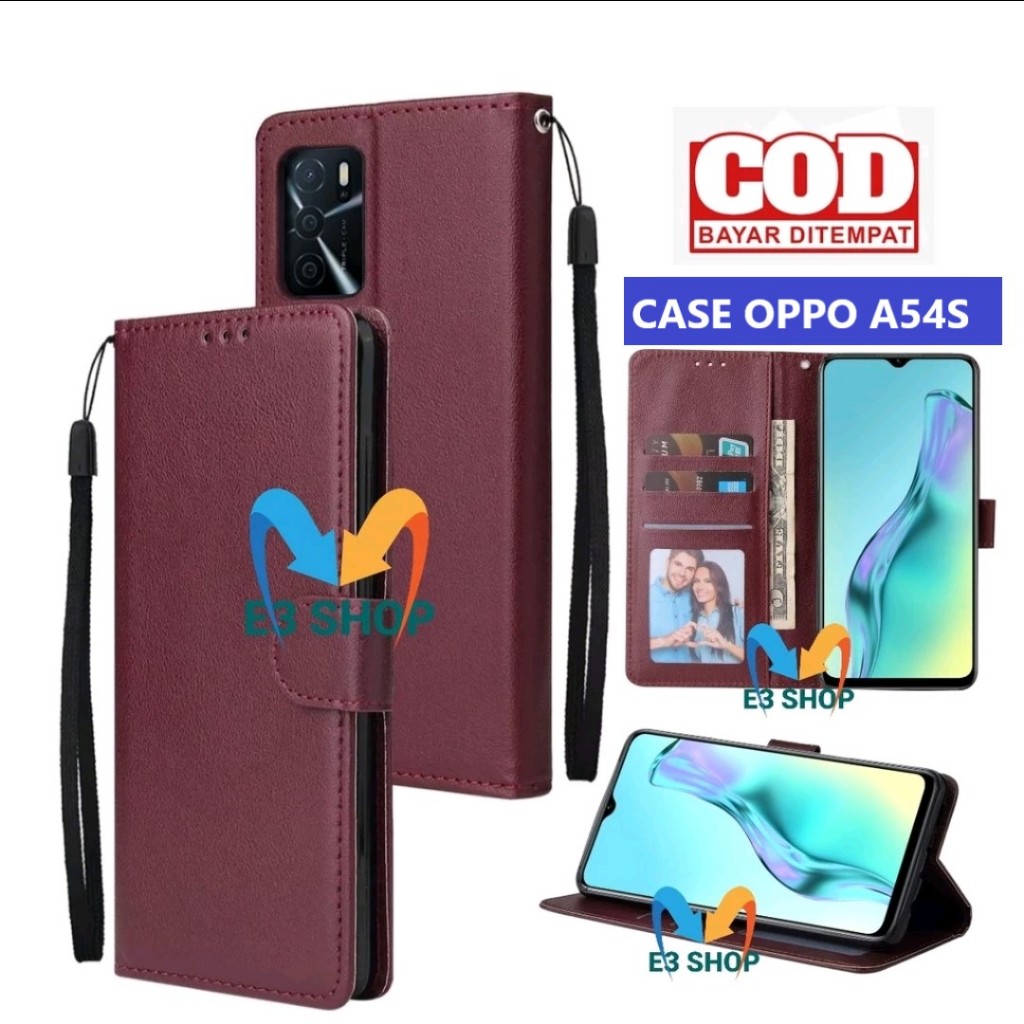 Flip case OPPO A54S model flip ada tempat foto dan kartu flip cover bisa standing ada tali