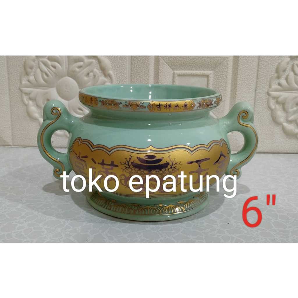 hio lo / hiolo leluhur / hiolo co sien - kuping - keramik - 6 inch -hijau (g)