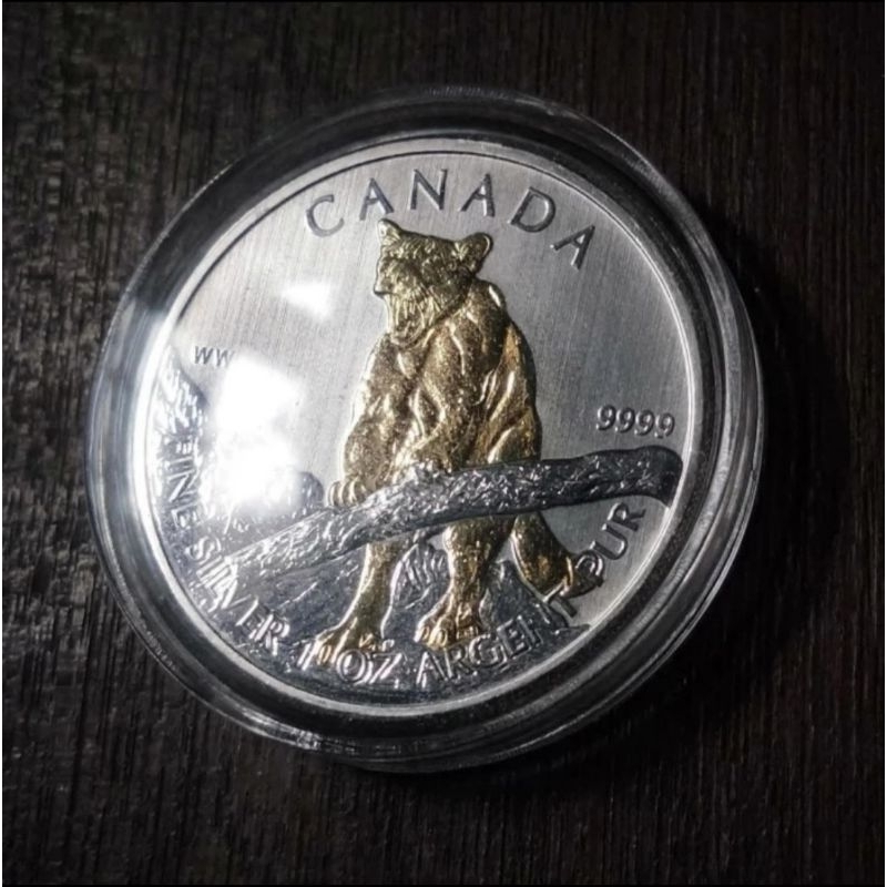 Perak Canada cougar gilded 2012 1 oz silver coin limited edition