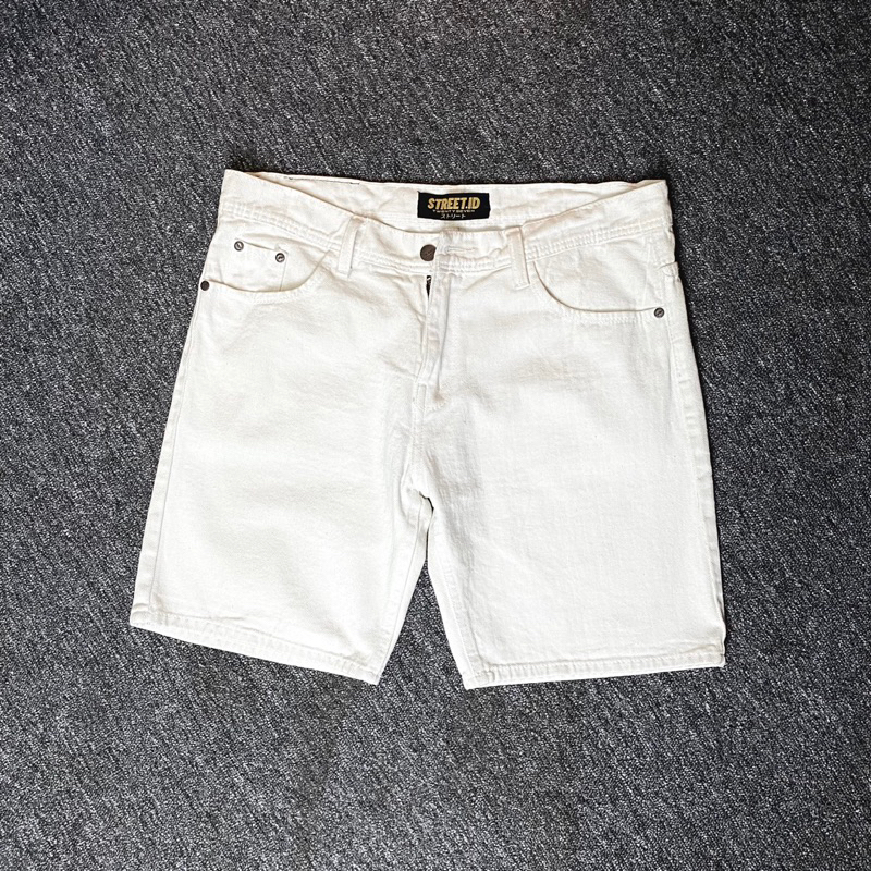 CELANA PENDEK PRIA ORIGINAL WARNA PUTIH BAHAN JEANS PREMIUM UK 27-38 (301)