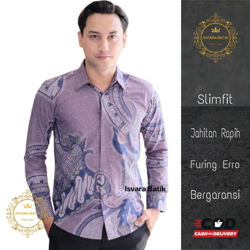 Kemeja Batik CENDRAWASIH UNGU LILAC Kemeja Batik Pria Ungu Lilac Lengan Panjang Bahan Katun Halus La