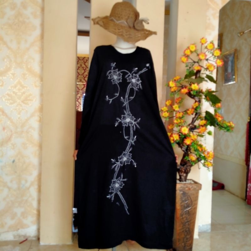 Abaya Hitam Bordir Silver Depan belakang