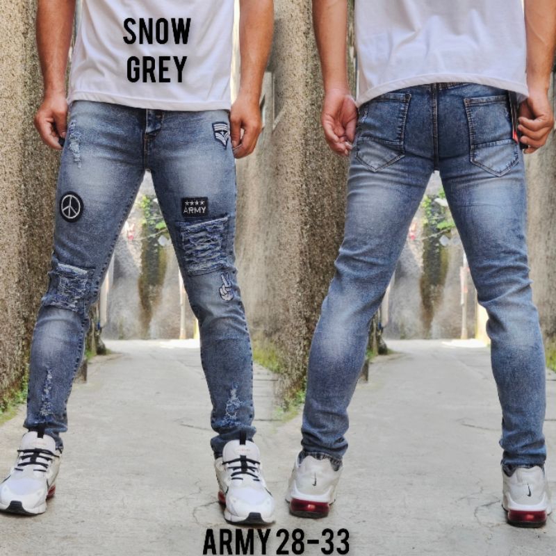 Celana jeans robek EMBLEM - celana jeans panjang pria robek lutut