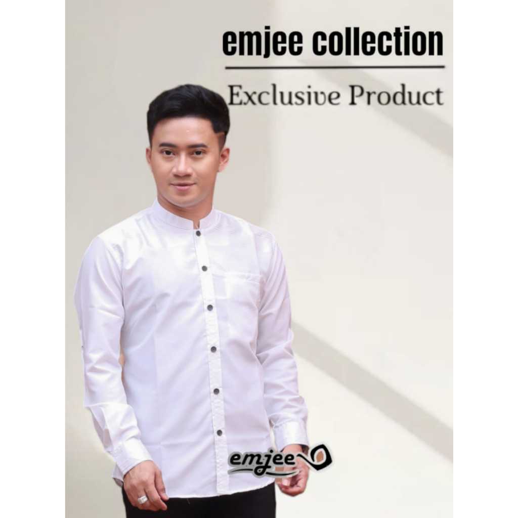 EMJEE Baju Koko Premium Songket Lengan Panjang Putih