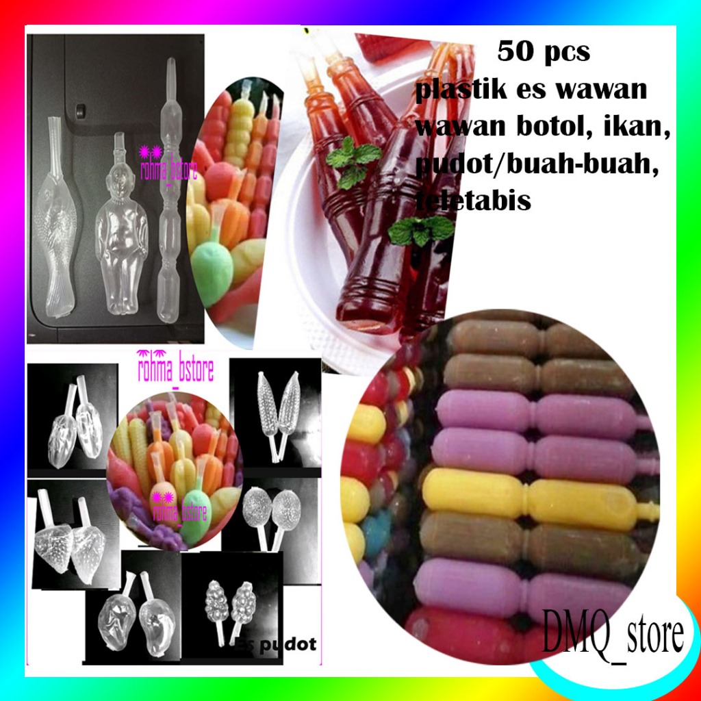 50 pcs Plastik Es Wawan - Plastik Es Wawan Buah - Plastik Es Pudot - Plastik Es Wawan Botol Teletabi