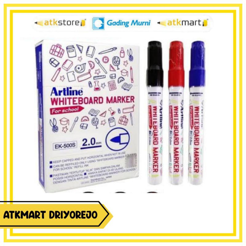 

ARTLINE WHITEBOARD MARKER EK-500S FOR SCHOLL BLACK BLUE RED - SPIDOL PAPAN TULIS BISA DIHAPUS