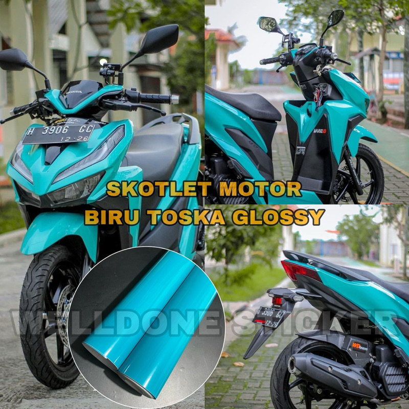 skotlet motor biru tosca glossy stiker motor birumuda glossy