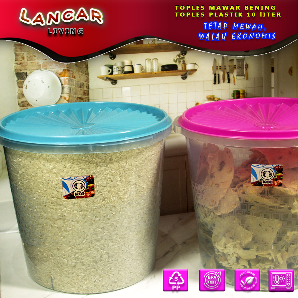 3Pcs Toples Mawar  Bening Toples Plastik 10 Liter | Toples Kerupuk Besar 10L